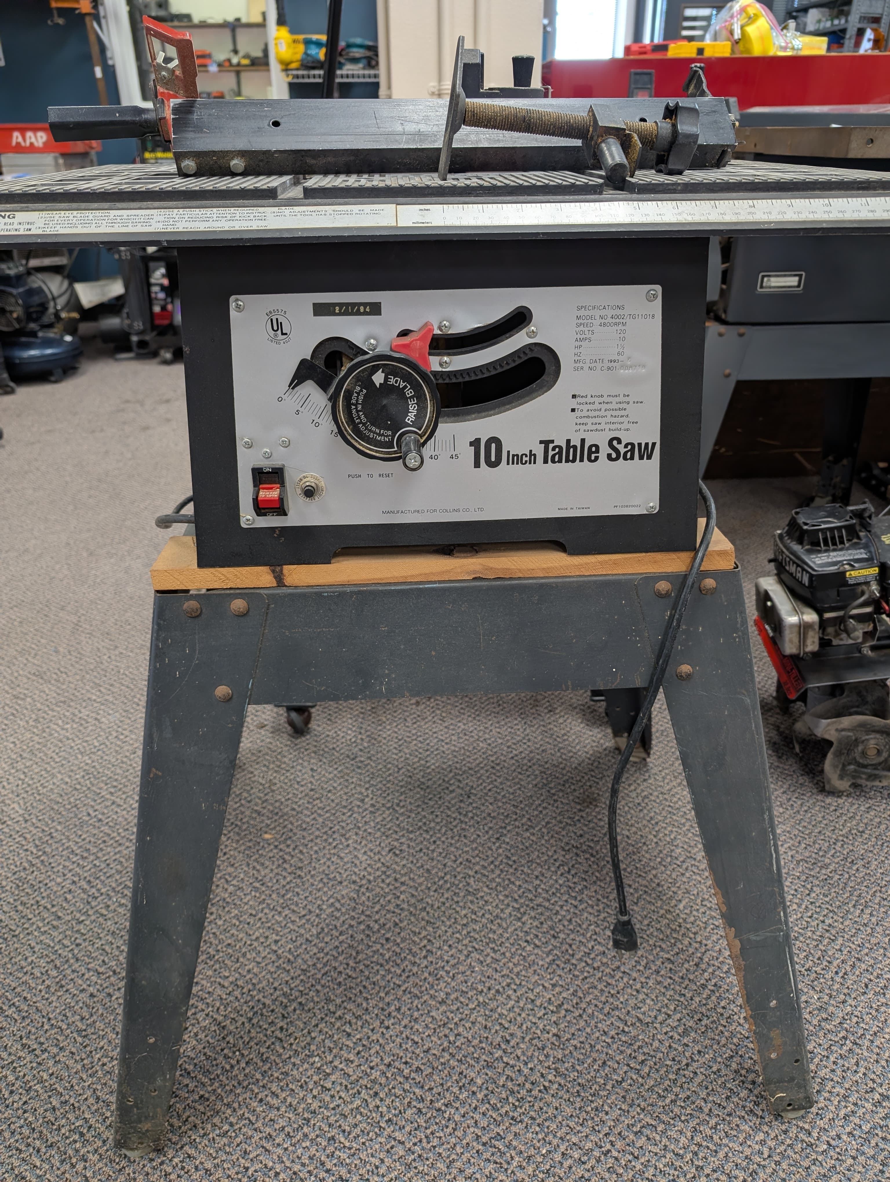 Table Saw 10 ", on metal stand