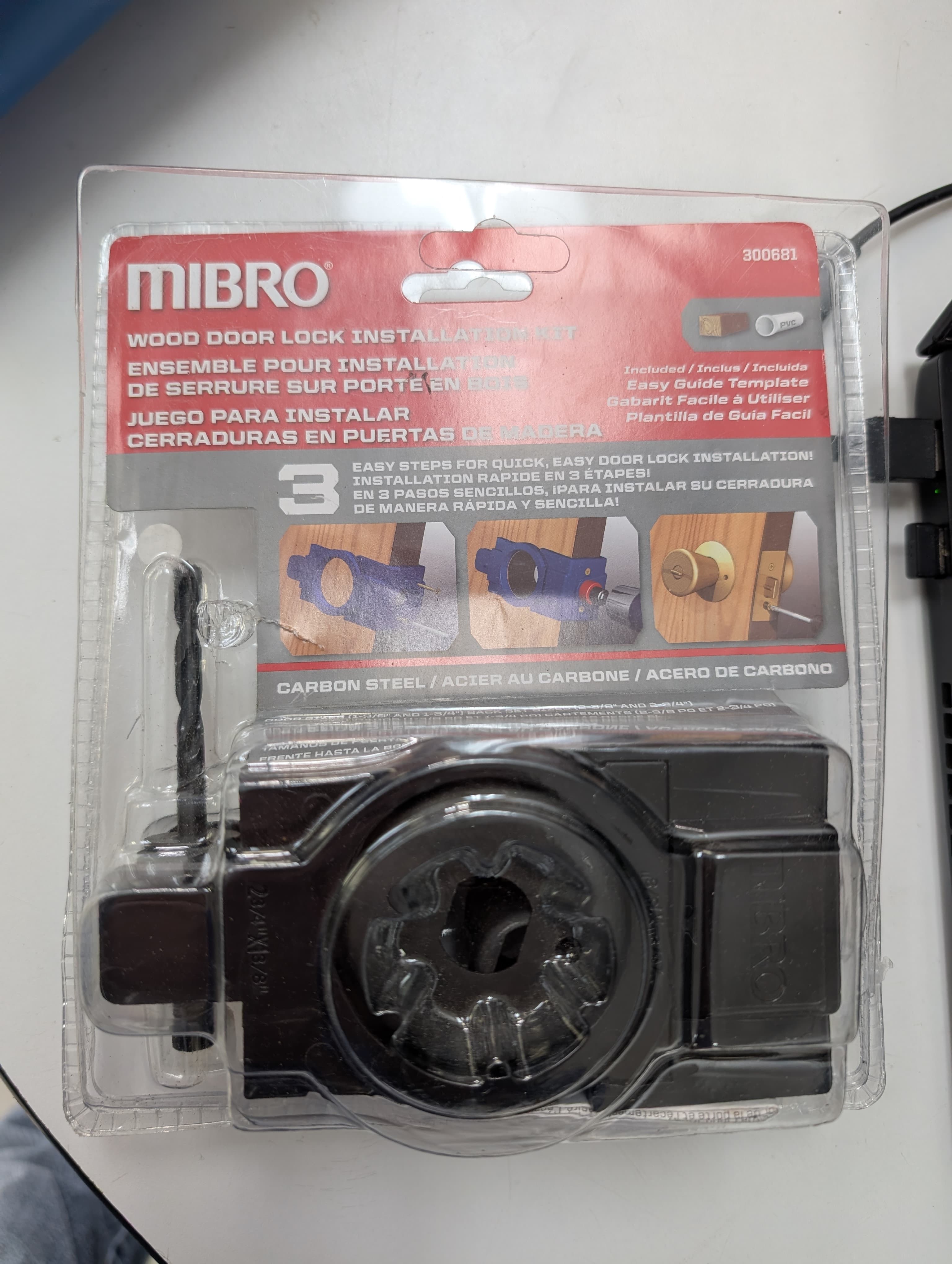 Wood door lock installation kit