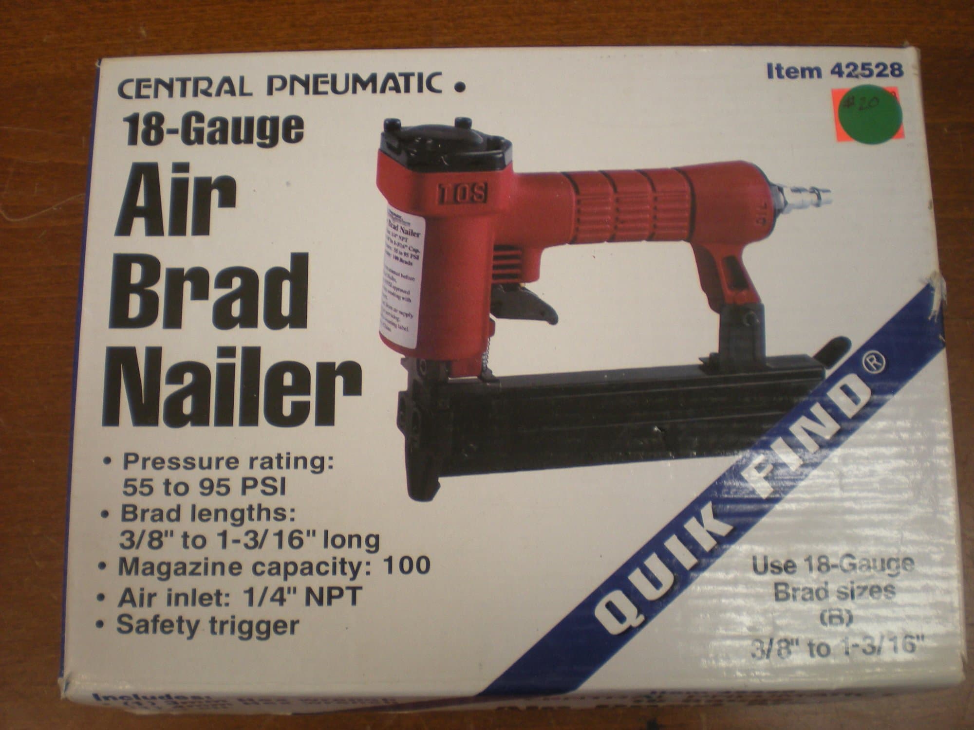 Central Pneumatic 18-gauge air brad nailer